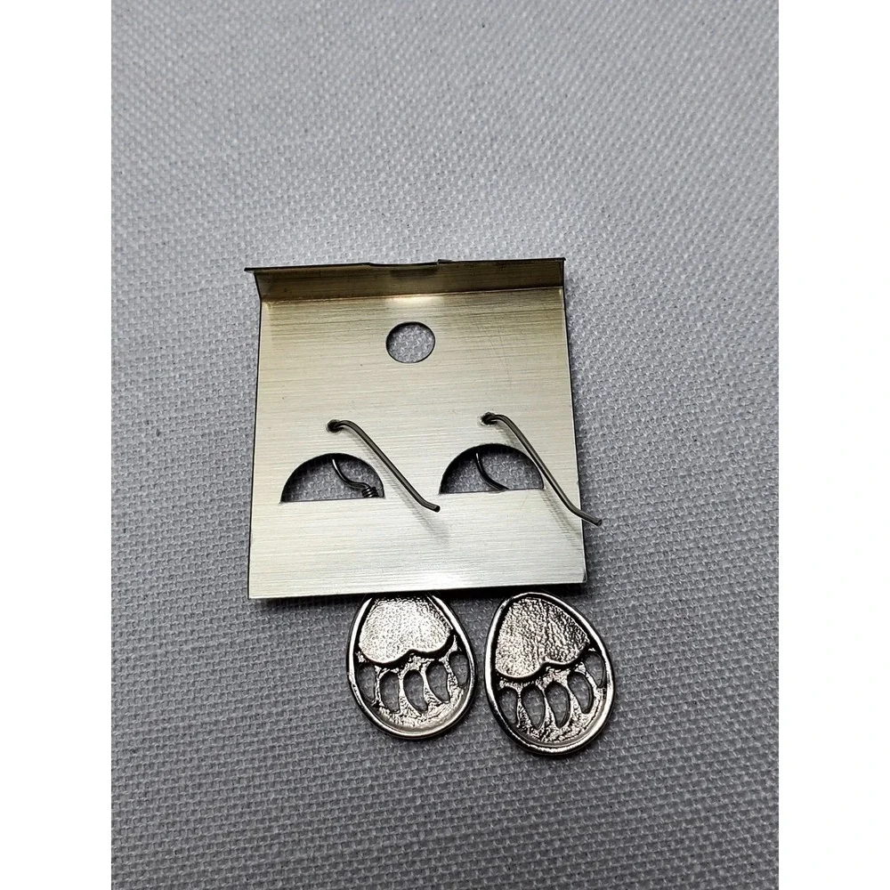 Paua Shell Bear Paw Dangle Earrings Silver Tone Genuine‎ Abalone Iridescent New